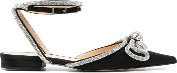 Double Bow satin ballerina shoes
