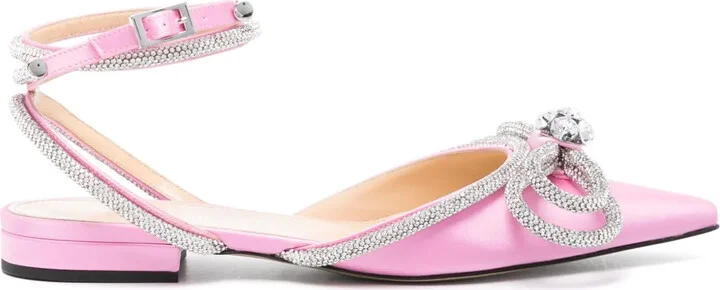Double Bow satin flat pumps