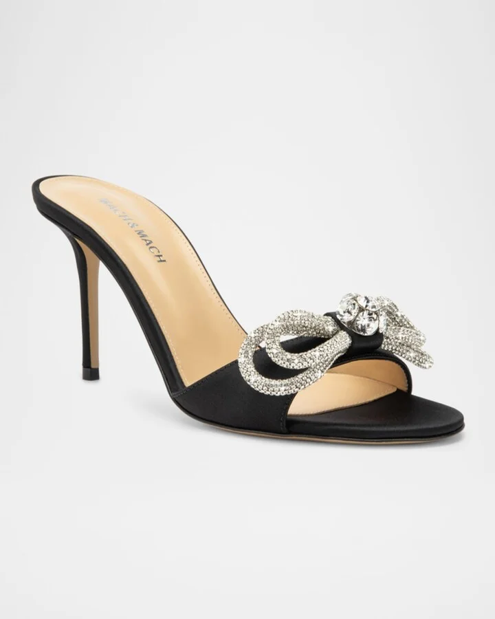 Double Bow Satin Strass Mule Sandals - Image 2