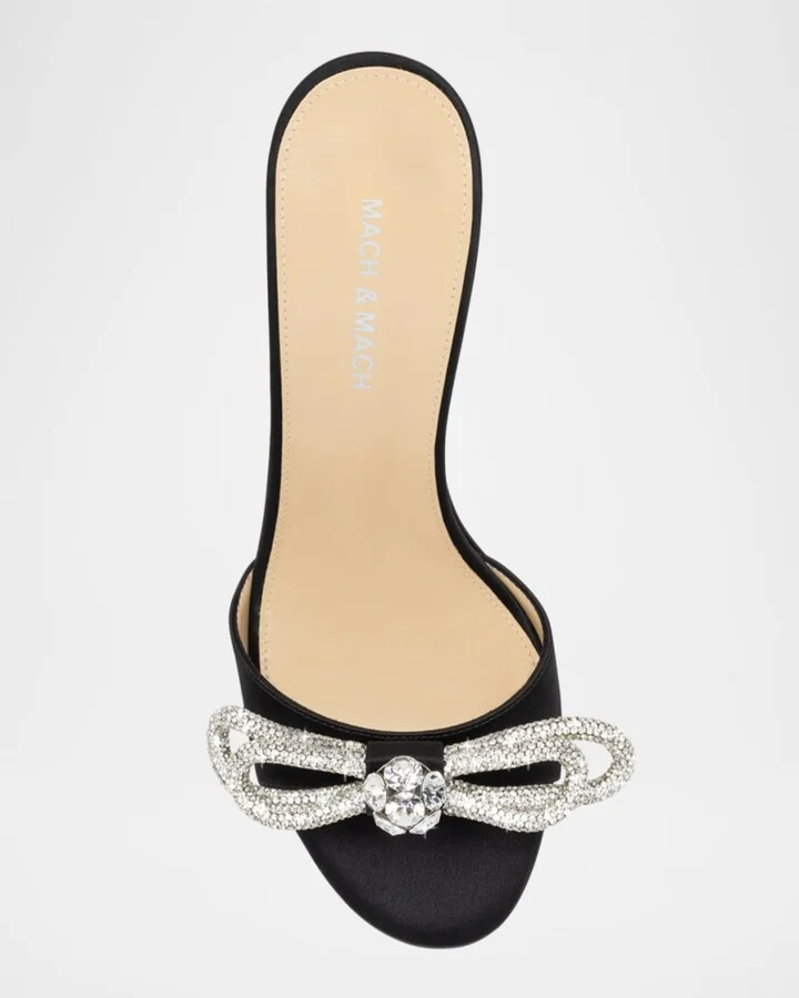 Double Bow Satin Strass Mule Sandals - Image 3