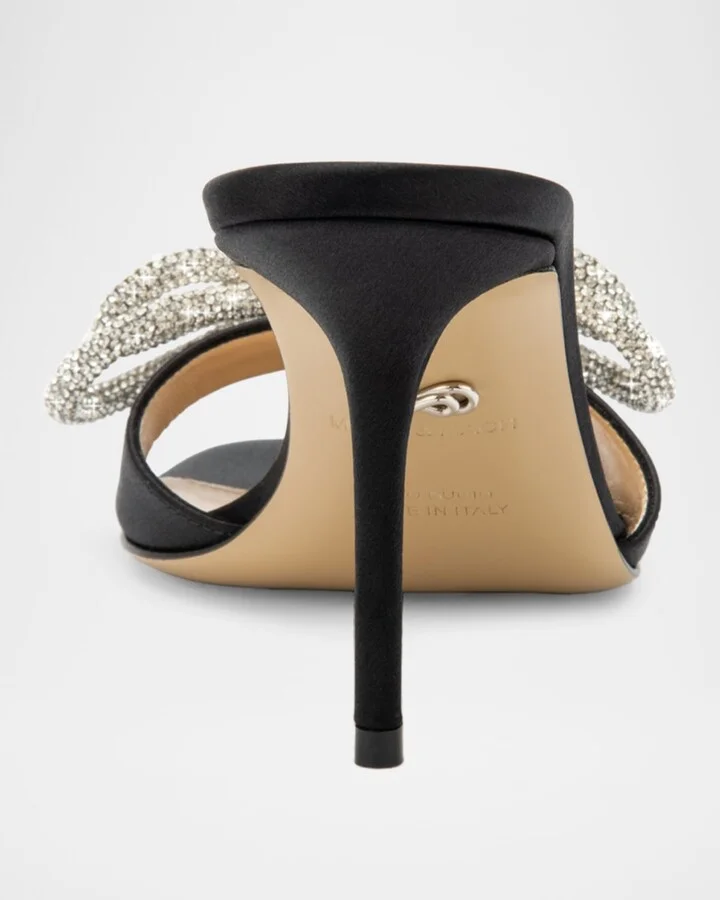 Double Bow Satin Strass Mule Sandals - Image 5