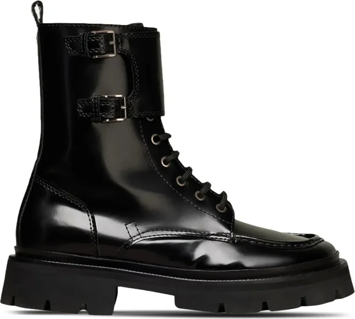 Double-Buckle Leather Boots