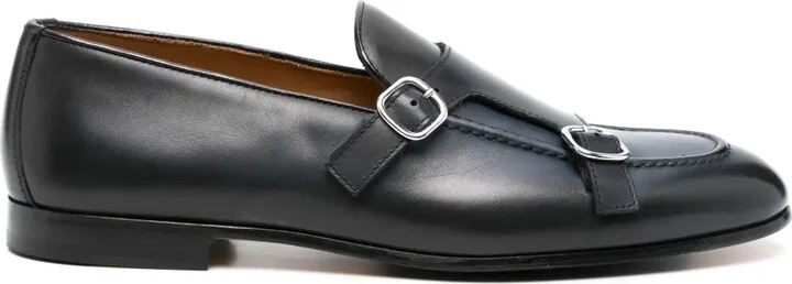 Double-Buckle Leather Loafers