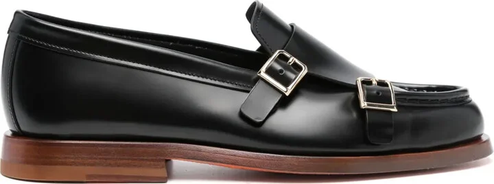 Double-Buckle Leather Loafers