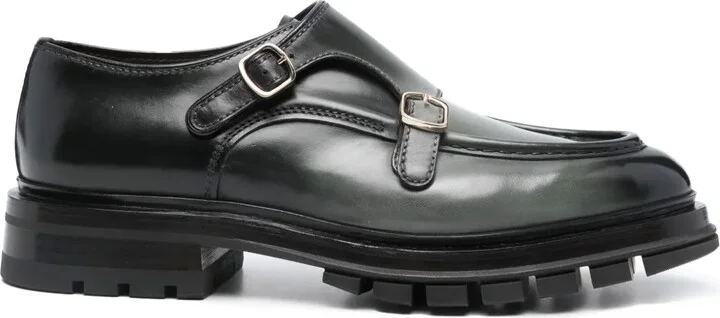 Double-Buckle Leather Loafers