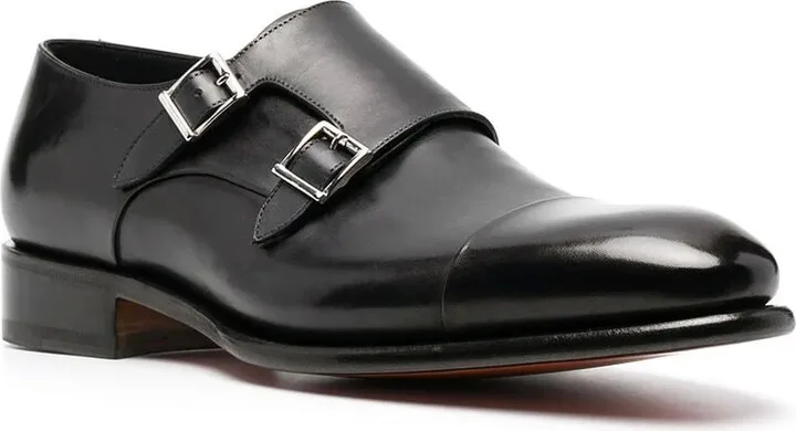 Double-Buckle Leather Monk Shoes - Image 2