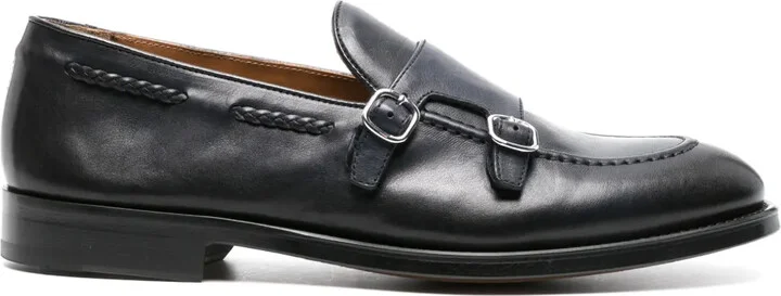 double-buckle leather Monk shoes