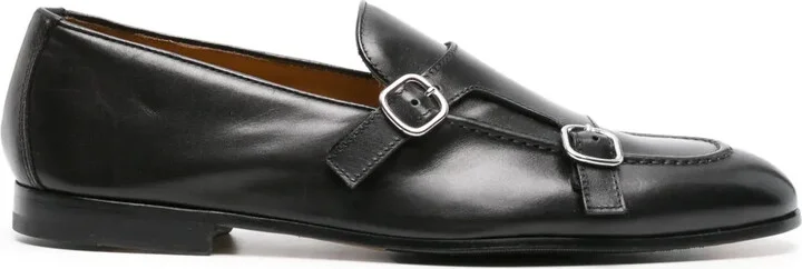double-buckle leather Monk shoes