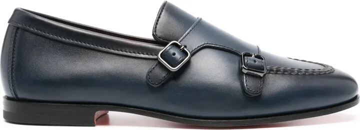 double-buckle leather Monk shoes
