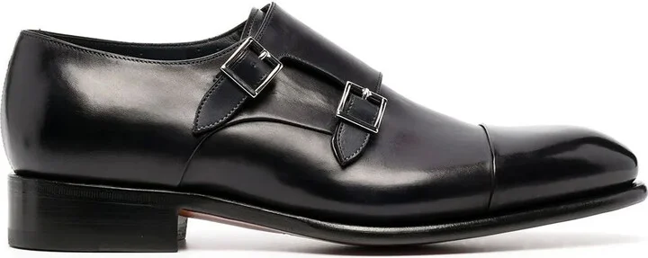 Double-Buckle Leather Monk Shoes