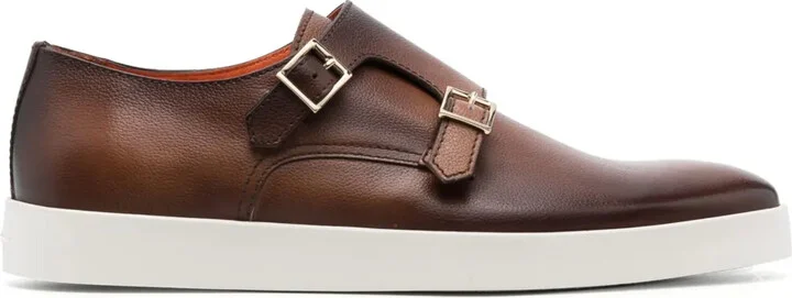 Double-Buckle Leather Monk Shoes
