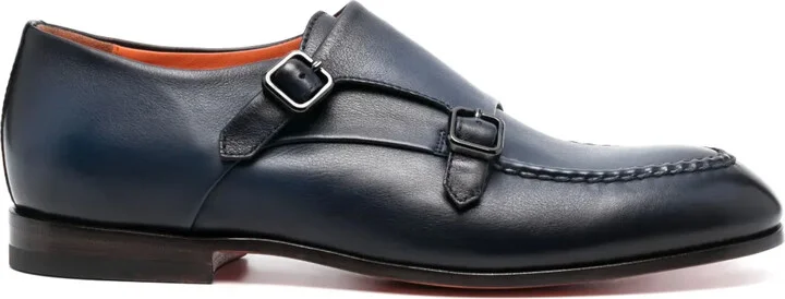 Double-Buckle Leather Monk Shoes