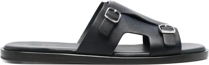 Double-Buckle Leather Sandals