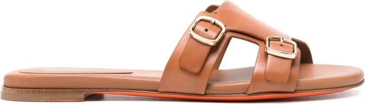 Double-Buckle Leather Sandals