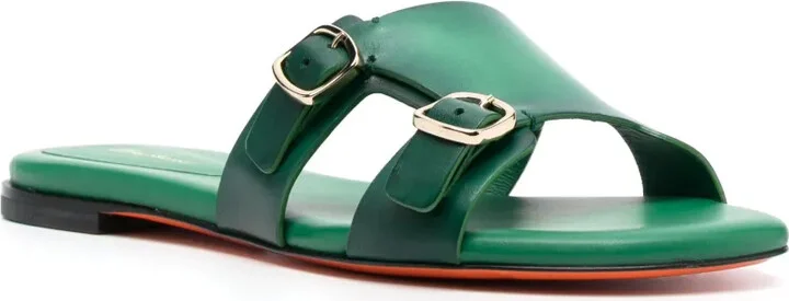 Double-Buckle Leather Slides - Image 2