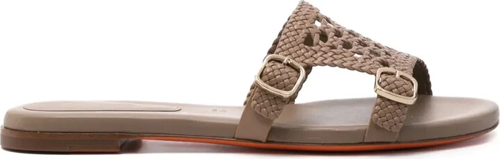 Double-Buckle Leather Slides