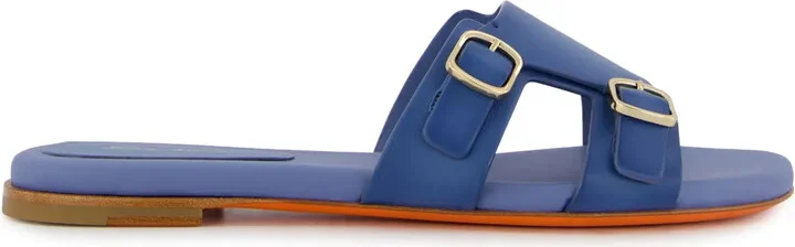 Double-Buckle Leather Slides