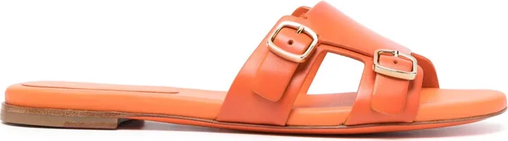 Double-Buckle Leather Slides