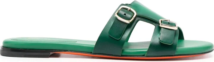 Double-Buckle Leather Slides