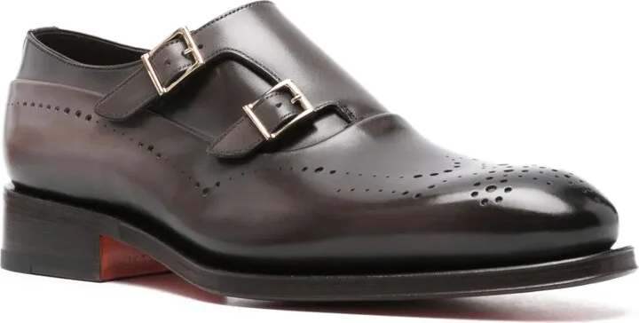Double-Buckle Perforated Monk Shoes - Image 2
