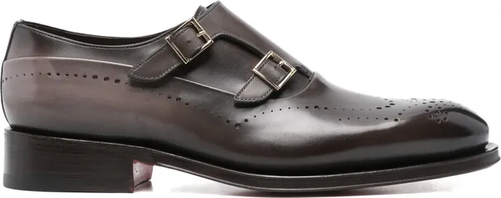 Double-Buckle Perforated Monk Shoes