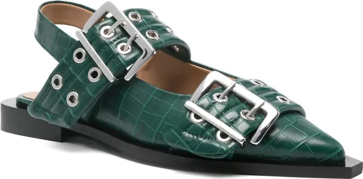 Double-Buckle Pointed Flat Pumps - Image 2
