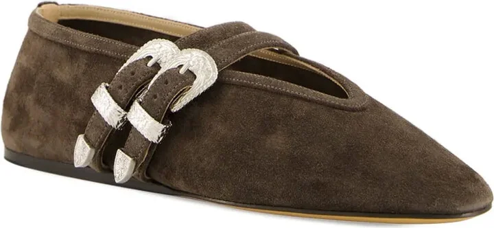 Double-Buckle Suede Ballet Flats - Image 2
