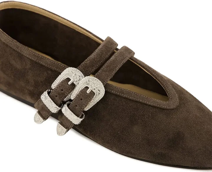 Double-Buckle Suede Ballet Flats - Image 5