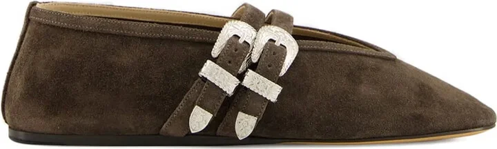 Double-Buckle Suede Ballet Flats