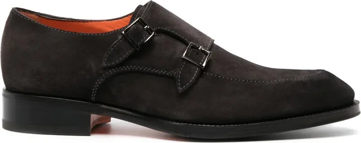Double-Buckle Suede Monk Shoes