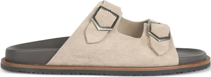 Double-Buckle Suede Sandals