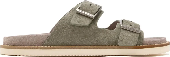 Double-Buckle Suede Sandals