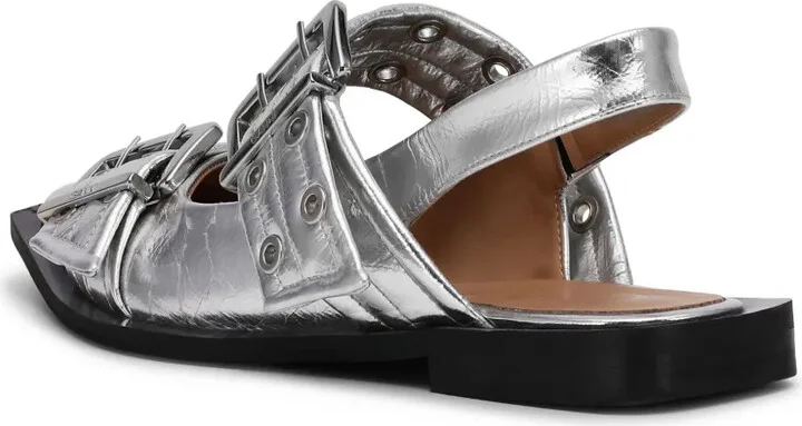 Double-Buckled Metallic-Effect Ballerina Shoes - Image 3