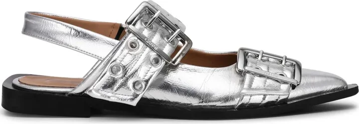Double-Buckled Metallic-Effect Ballerina Shoes
