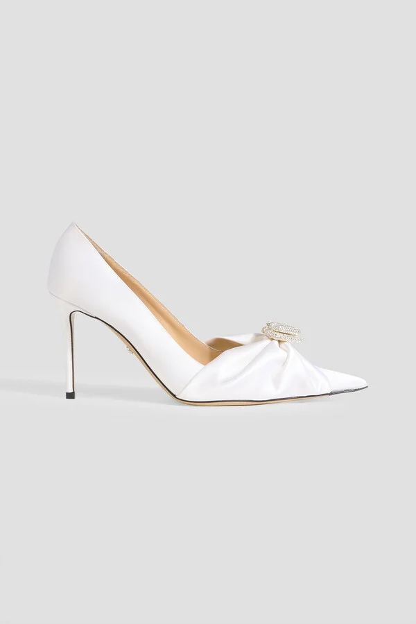 Double Heart crystal-embellished satin pumps