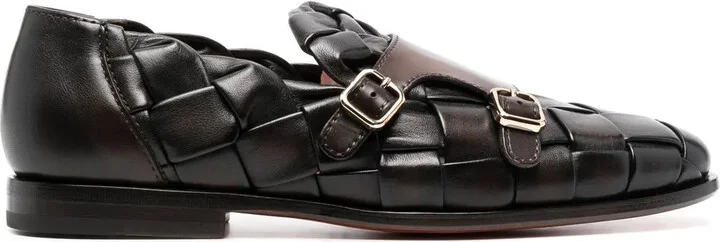 Double-Monk Strap Woven Shoes