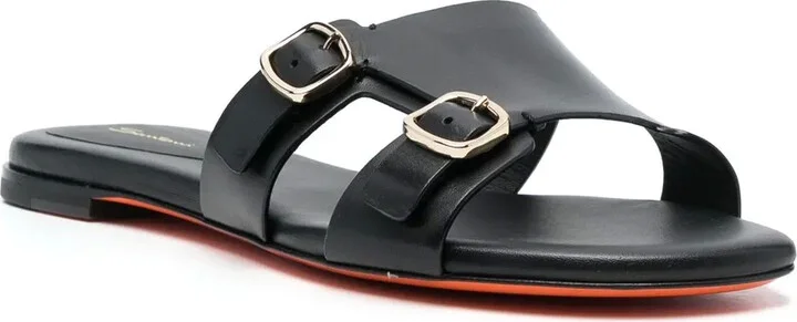 Double-Strap Flat Leather Sandals - Image 2