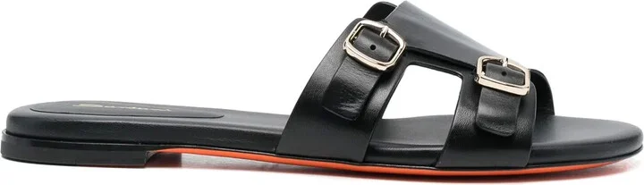 Double-Strap Flat Leather Sandals