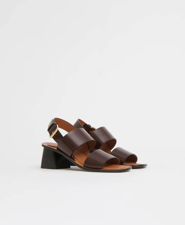 Double Strap Heeled Sandal - Chocolate