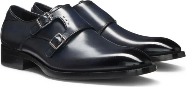 Double-strap monk shoes in burnished leather