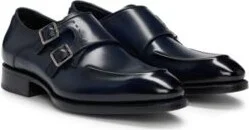 Double-strap monk shoes in leather with heel detail- Dark Blue Men's Business Shoes size 9