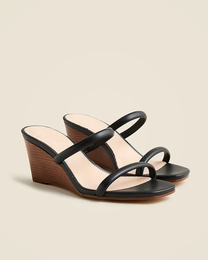 Double-strap stacked wedges in leather - Image 2