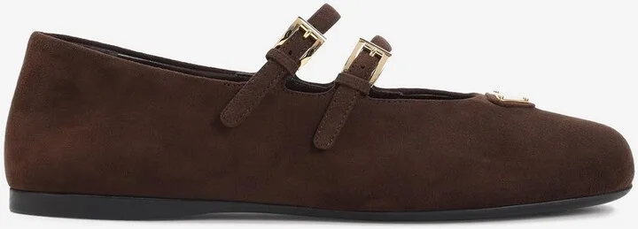 Double-Strap Suede Ballet Flats