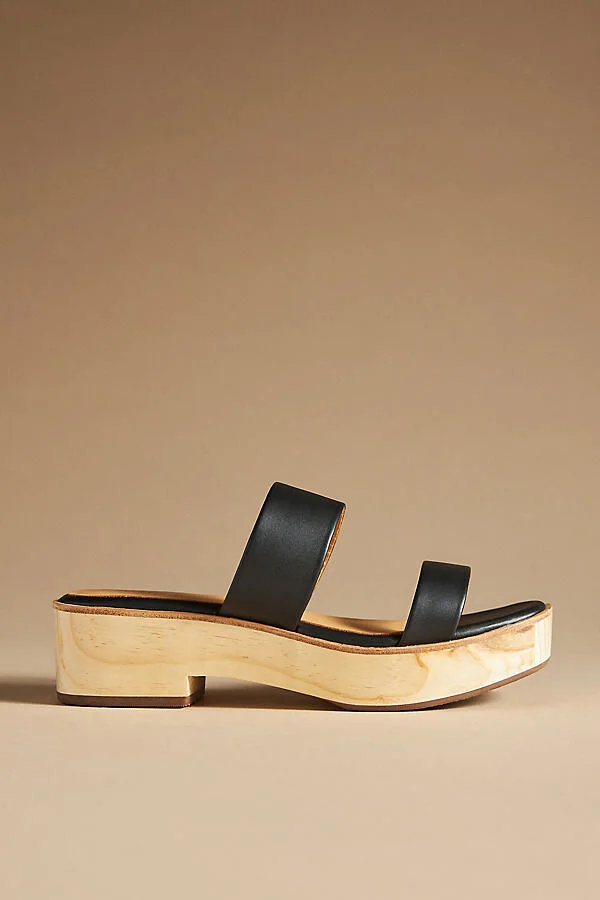 Double-Strap Wood-Bottom Heels