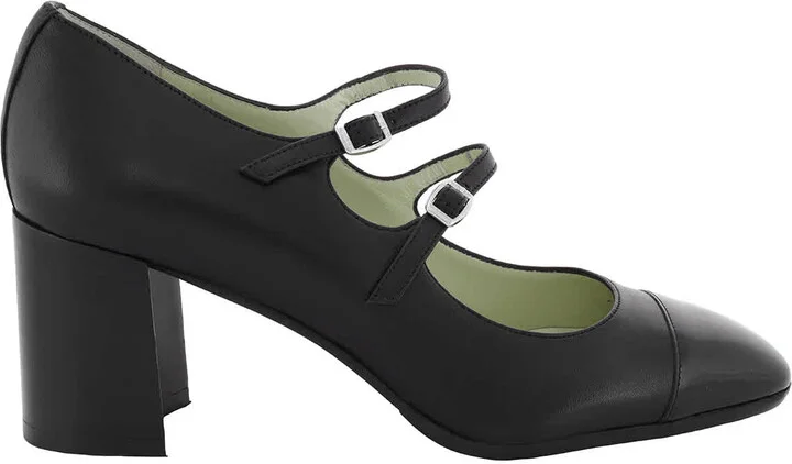 Double Straps Leather Heel Pumps