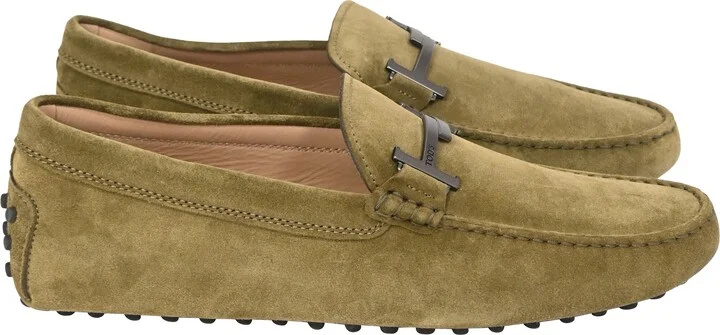 Double T Driving Loafers in Olive Suede
