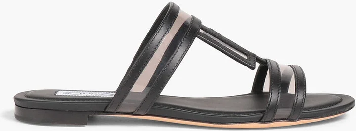 Double T leather and PVC sandals