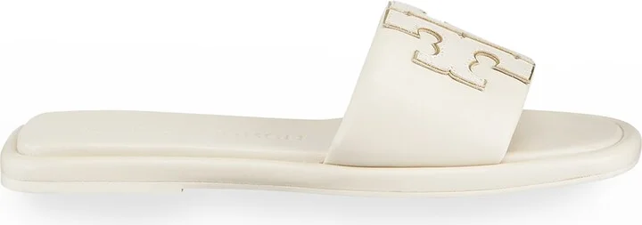 Double T Leather Medallion Slide Sandals