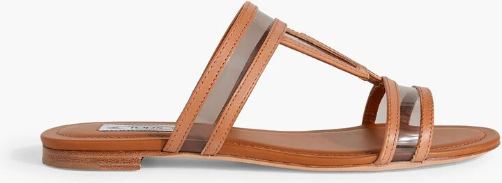 Double T leather-trimmed PVC sandals