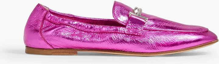 Double T metallic textured-leather loafers